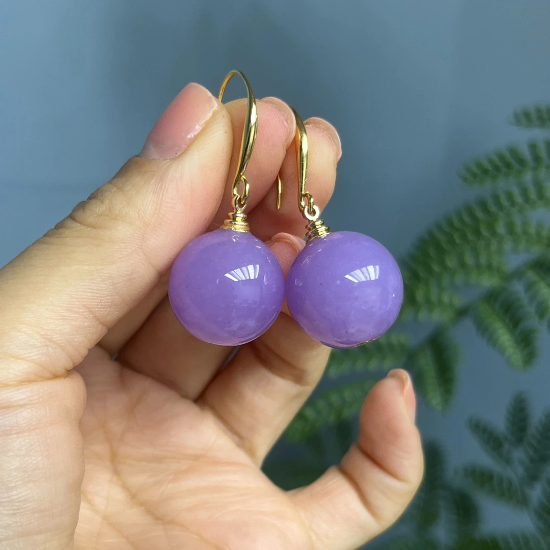 翡翠紫翡14k圆珠耳钩18mm