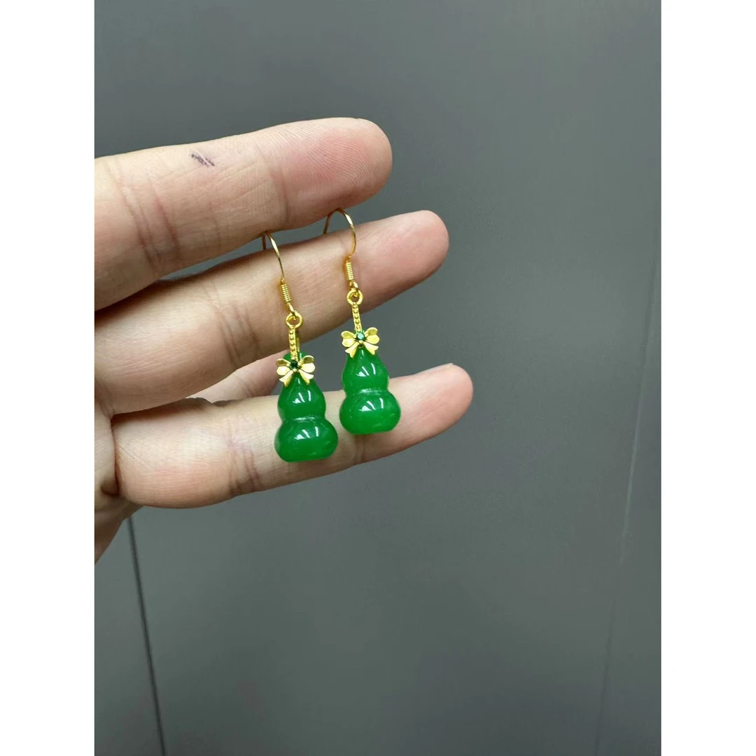 翡翠蝴蝶14k葫芦耳钩