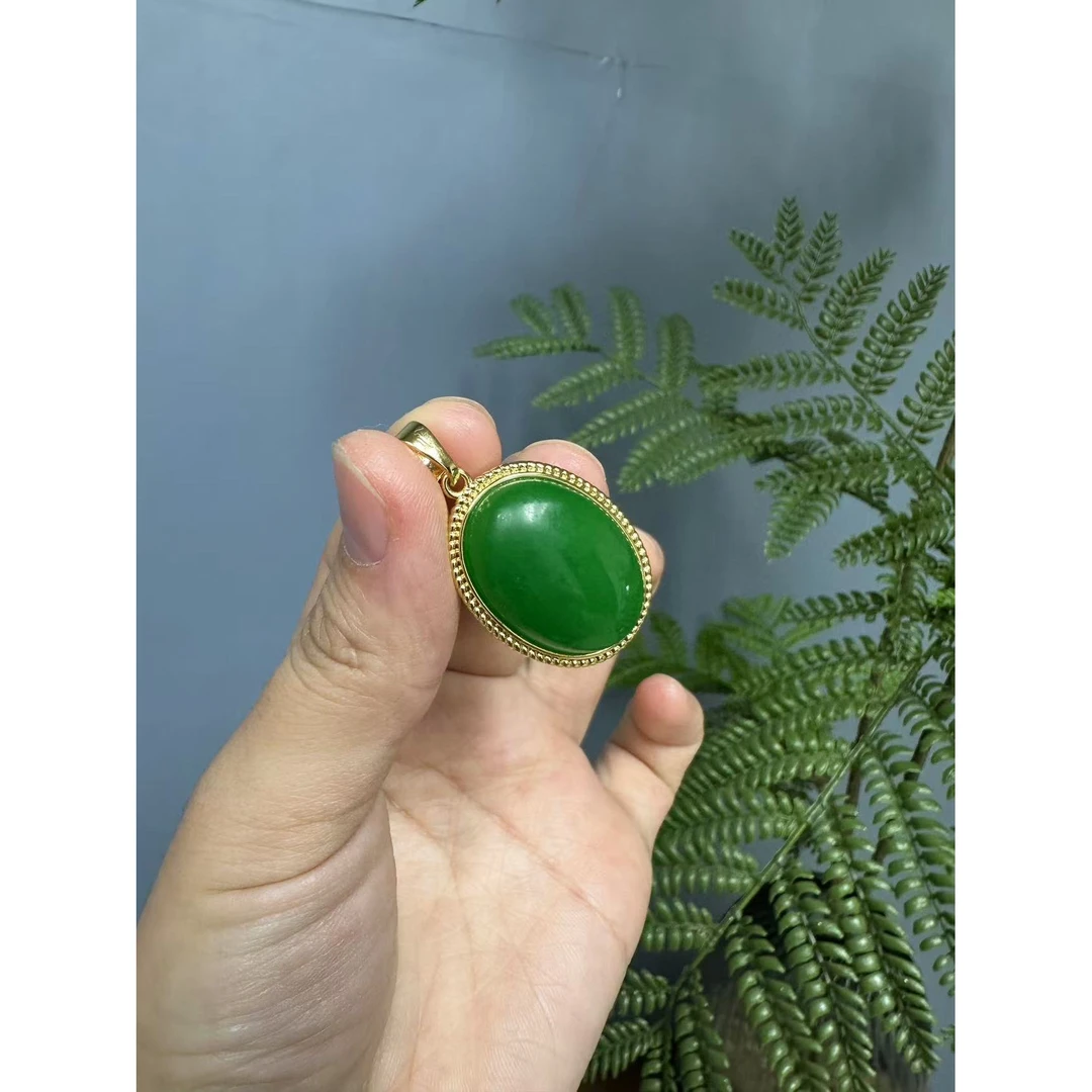 翡翠太阳花14k椭圆形大蛋面吊坠