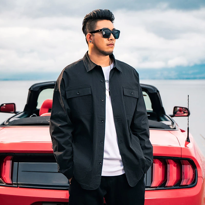 GXXH潮牌大码男装衬衫潮胖子男装加肥加大码宽松男士长袖衬衣秋