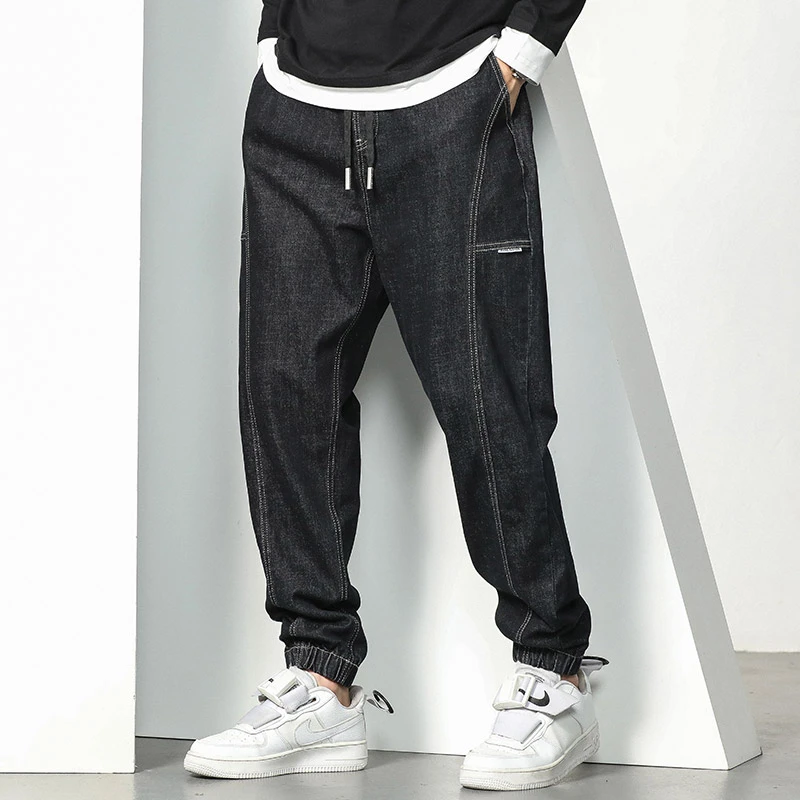 GXXH大码男装黑色牛仔裤男士束脚潮流宽松休闲美式百搭痞帅长裤