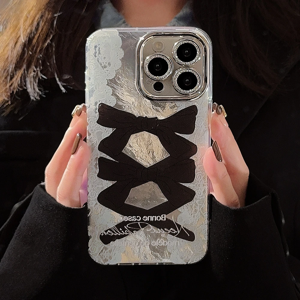 ins风气质蕾丝黑结镜头膜手机壳苹果14Pro Max13适用12硬16镭射15