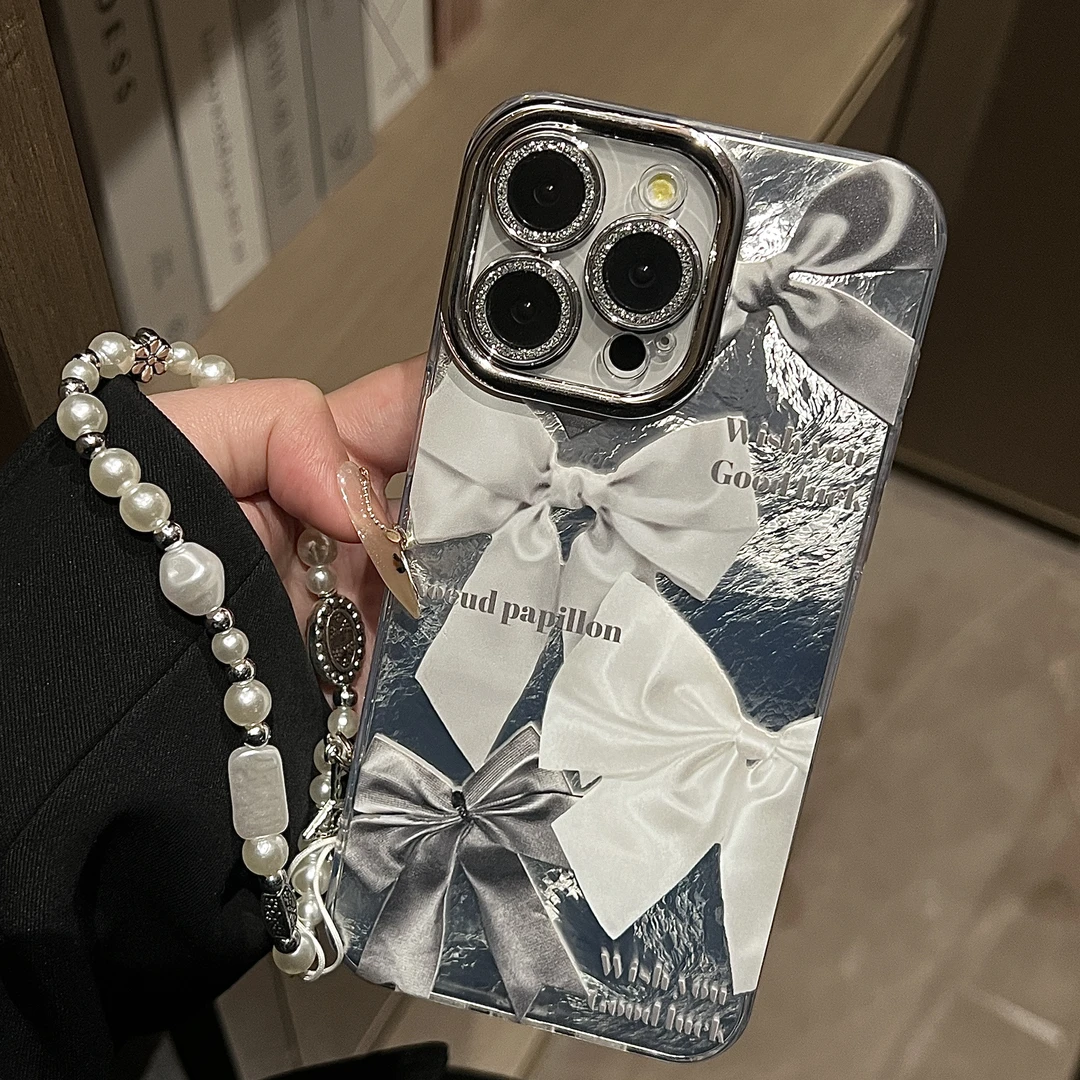 镜头膜大蝴蝶结苹果15手机壳适用16promax高级14简约13硬12手链11