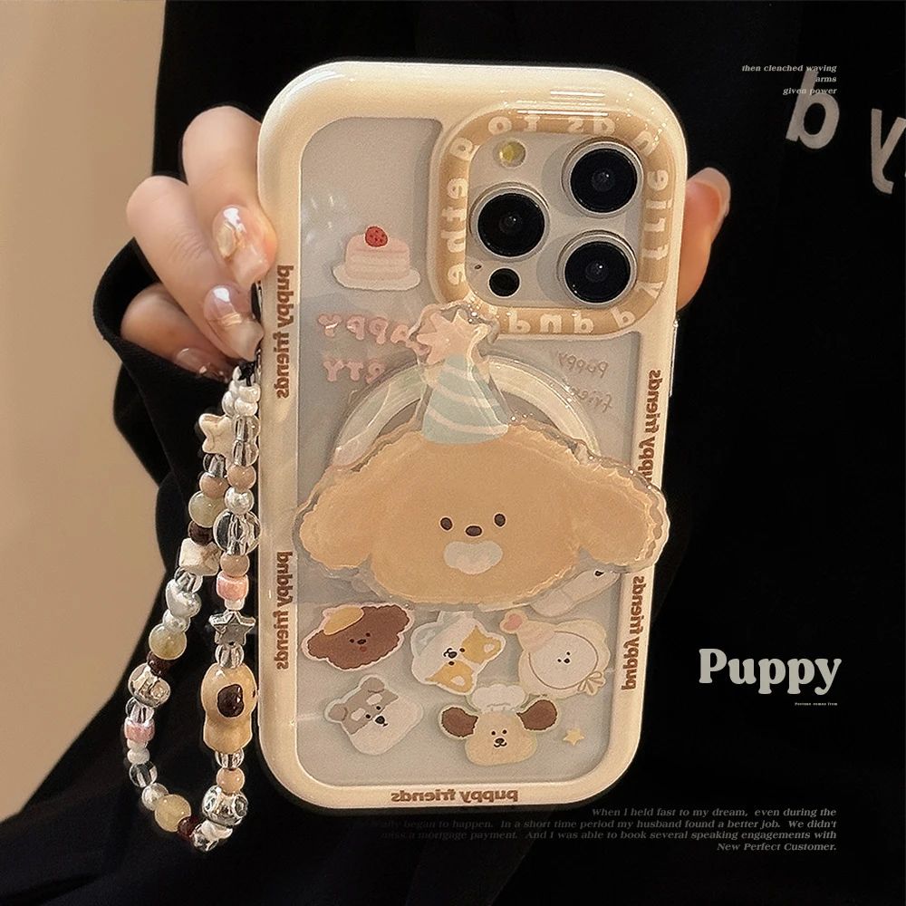 磁吸适用15ProMax苹果手机壳iPhone14趣味小狗头支架11挂链12硬13