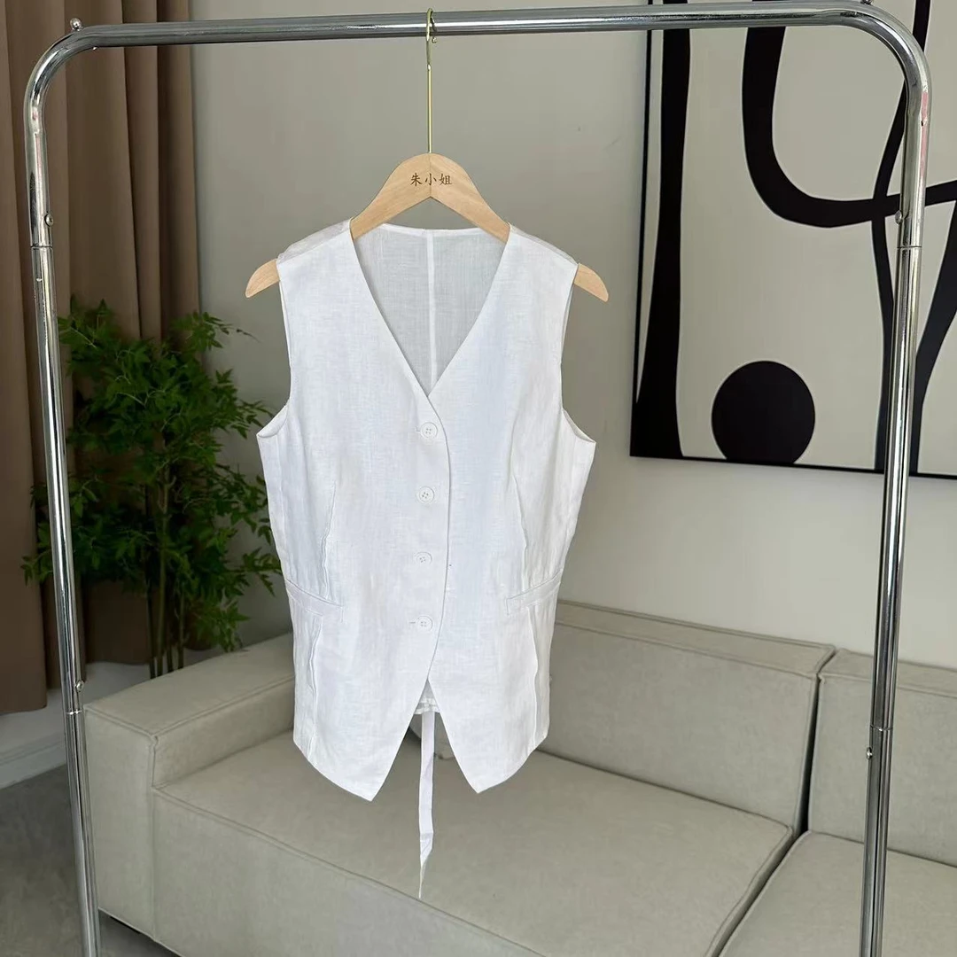 『朱小姐』“经典系列”亚麻无袖透气清凉马甲   E839