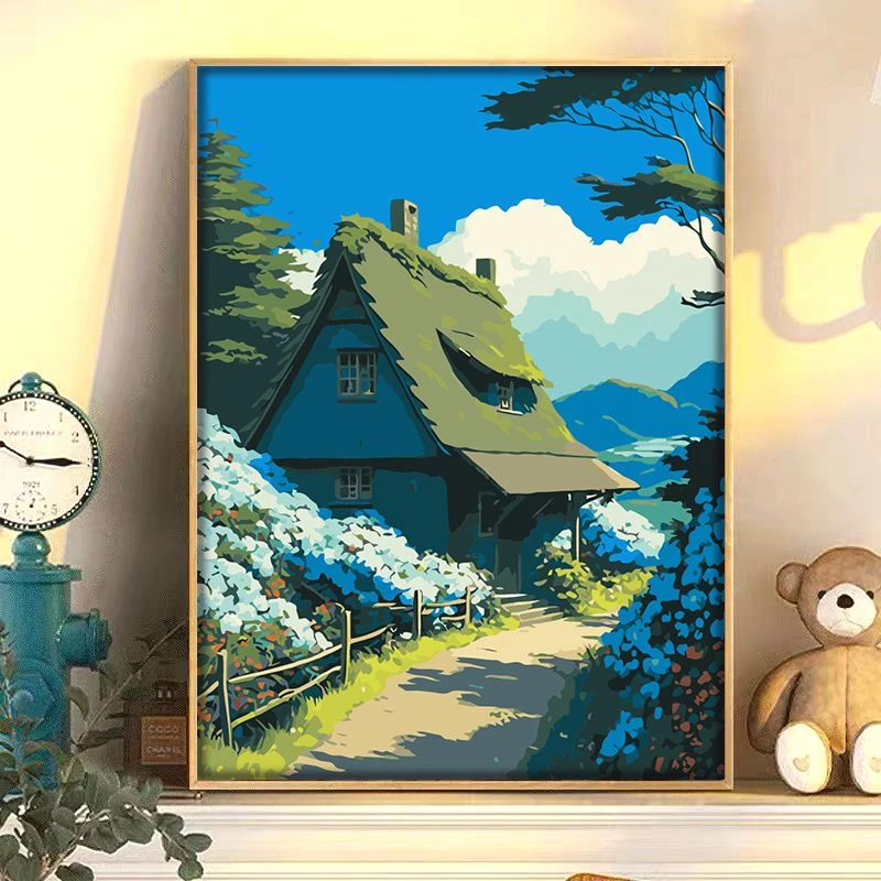 山水画diy数字油画手工DIY礼物填色简单涂色填充装饰油彩挂画画
