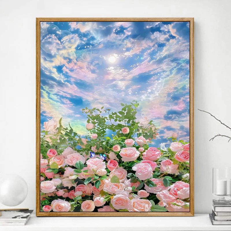 山茶花油画diy填色花卉手工数字填充DIY礼物手绘涂色油彩装饰画画