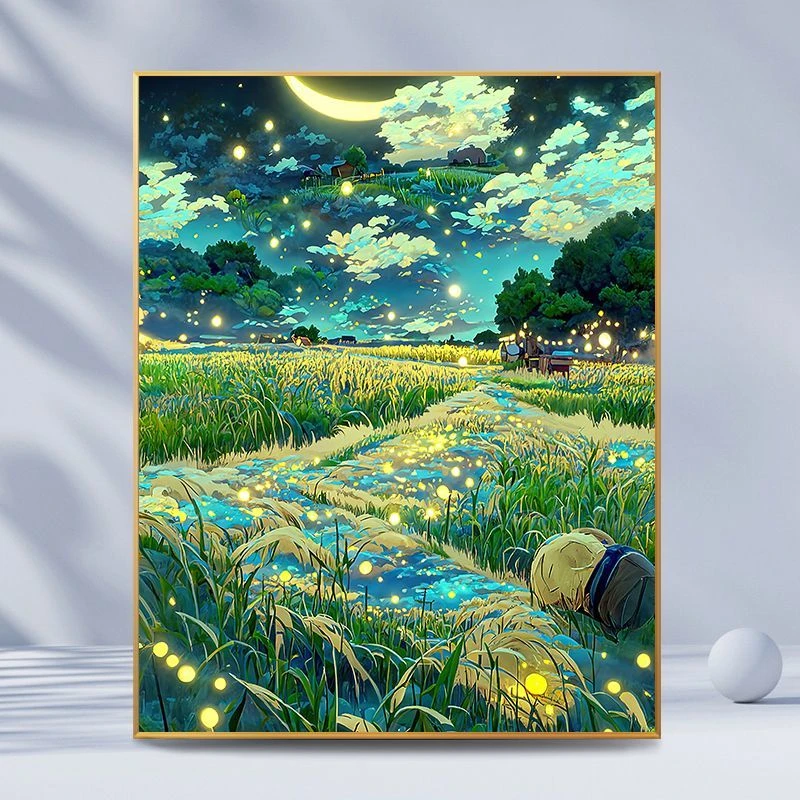 麦田星空diy数字油画填色涂画手工涂色高级客厅风景填充装饰挂画