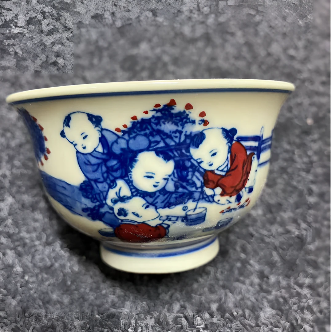 景德镇手绘釉下童子陶瓷主人杯（口径8.5厘米，高5厘米）