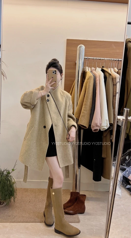 伊伊家·韩版过年战袍双面羊绒大衣 赠送包包