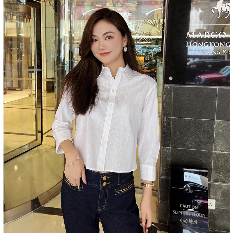琳媚新款纯色简约百搭白色衬衫女通勤衬衫气质衬衣时尚
