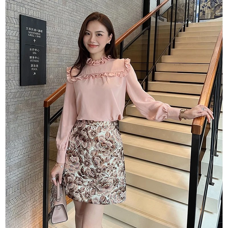 【琳媚】开售复古甜美气质荷叶边设计感别致长袖衬衫