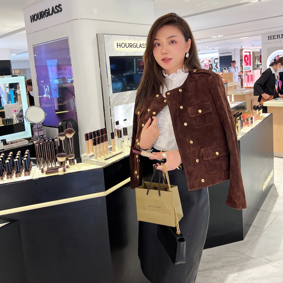 琳媚秋冬新款棕色皮衣时尚百搭洋气外套女