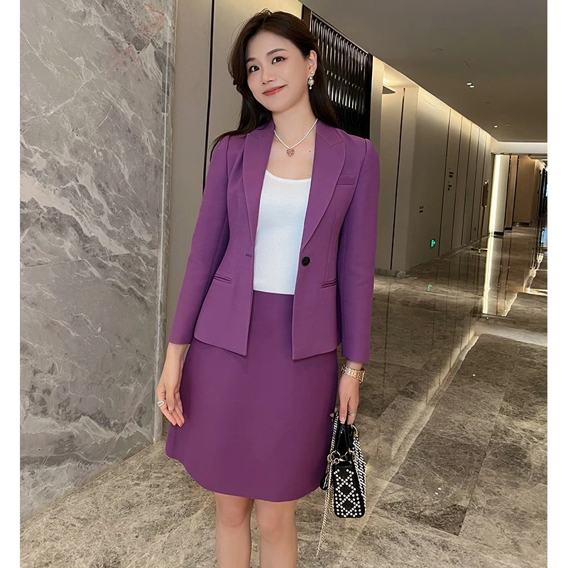 【琳媚】时尚百搭气质显瘦半裙半身裙女紫色丝毛半裙