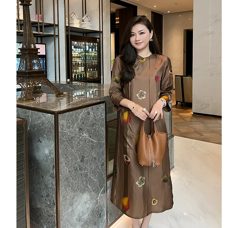 ＜琳媚＞新款＂玫瑰水果印花 中式复古旗袍连衣裙女裙子