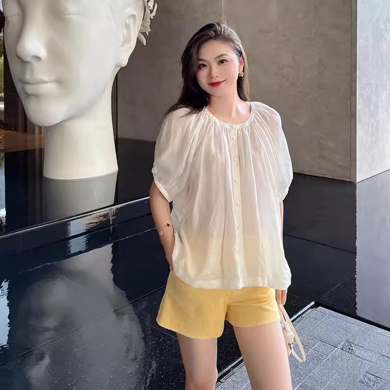 琳媚圆领短袖微透上衣