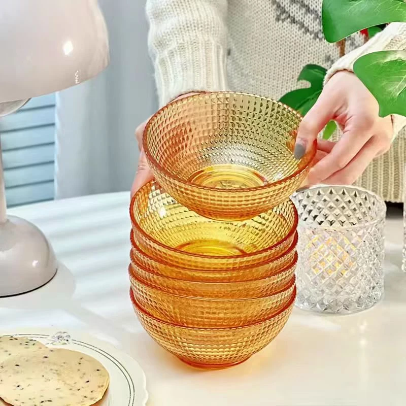（晶莹系列）琥珀色餐具6件套透明家用黄色大碗沙拉碗茶色米饭碗