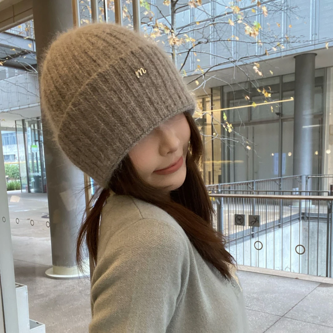 【小兔纸】质感竖螺纹纯色毛毛针织毛线帽