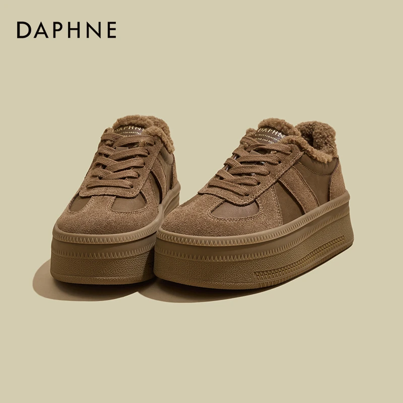 达芙妮圆头厚底德训鞋女2025春季新款增高棉鞋复古运动休闲板鞋