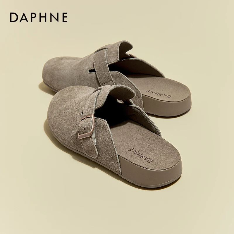达芙妮一脚蹬勃肯鞋半拖2025春季新款外穿复古时尚厚底包头半拖鞋