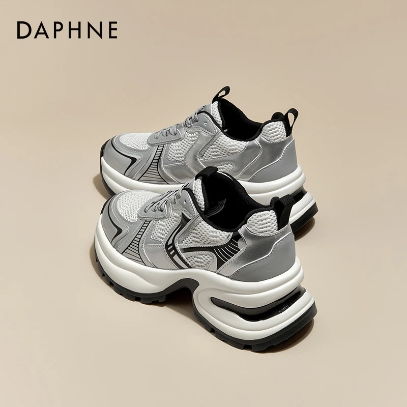 达芙妮2024秋季新款网红老爹鞋时尚百搭厚底网面运动休闲鞋跑步鞋