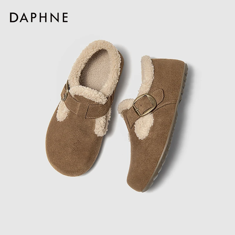 达芙妮加绒软底勃肯鞋女2024秋冬季新款外穿雪地靴舒适保暖毛毛鞋