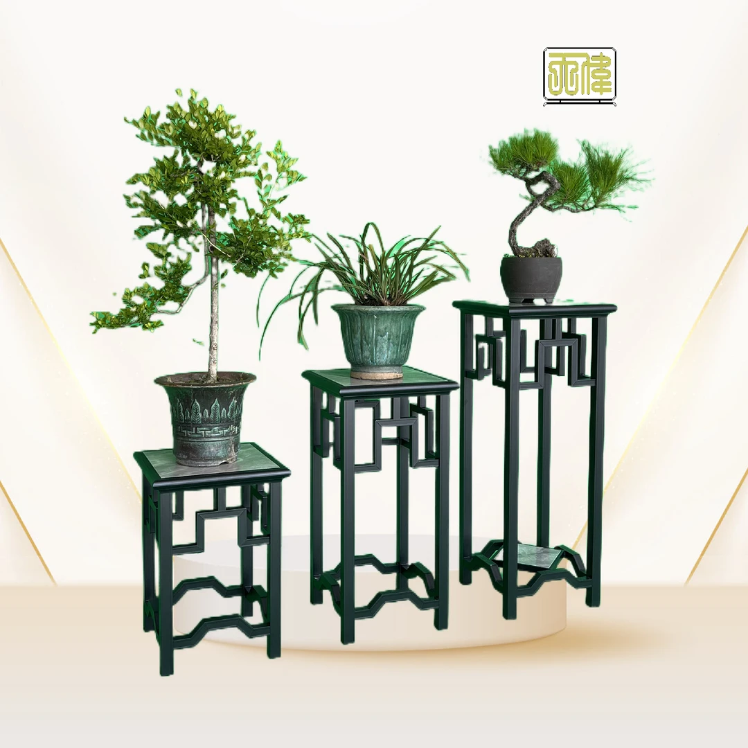 铝合金实木花架新中式古典风格适用于室内户外阳台花园摆放绿植