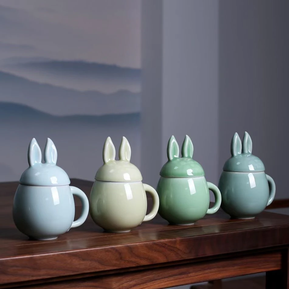 青瓷马克杯情侣对杯中式陶瓷茶具家用带盖学生杯办公室女士喝茶杯