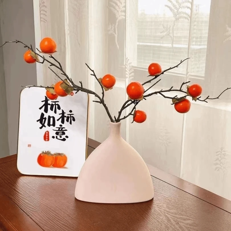 喜庆仿真小柿子迷你装饰摆件客厅柿柿如意新年假花假绿植摆设花束