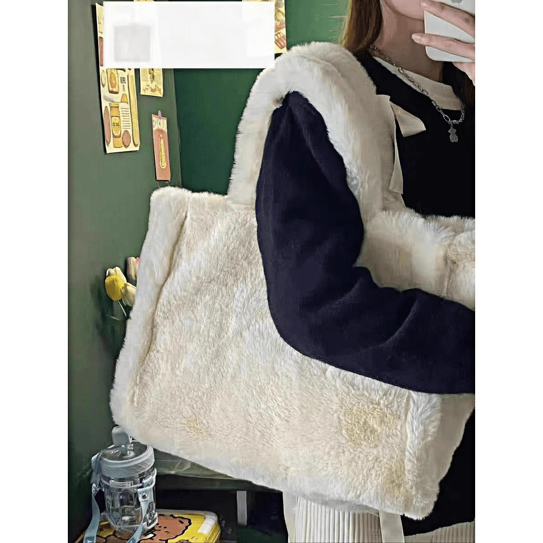 秋冬新款潮时尚毛绒单肩包大容量毛茸茸托特包包女可爱手提毛毛包