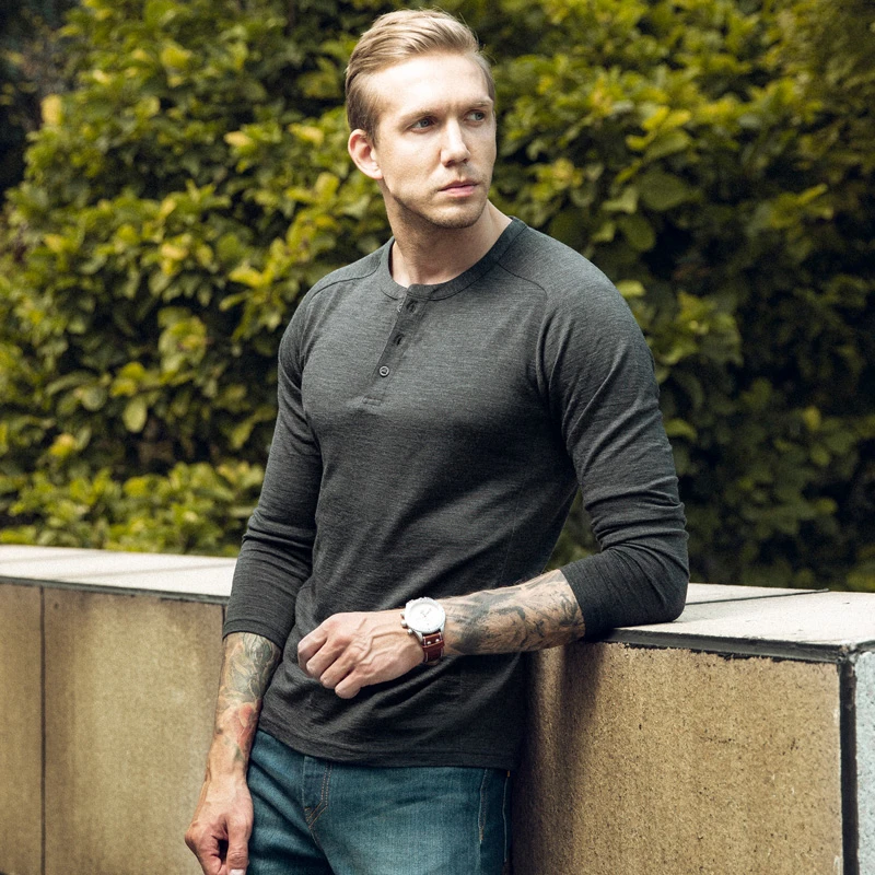 【龙牙】二代隐羽pro美丽诺羊毛长袖亨利领绵羊毛打底衣弹力男保暖