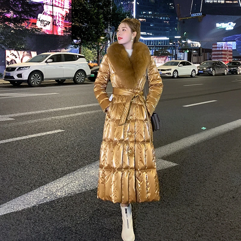 狐狸毛领羽绒服女长款2023冬装新款气质加厚修身东北保暖外套过膝