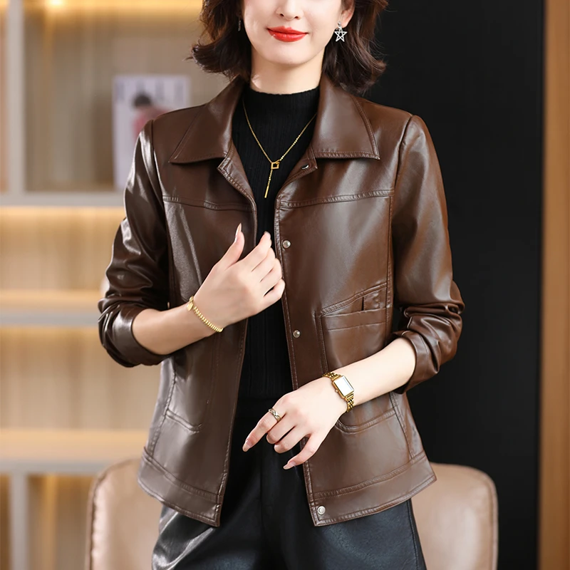 洋气减龄春季新款海宁皮衣女2025年时尚百搭短款宽松显瘦外套