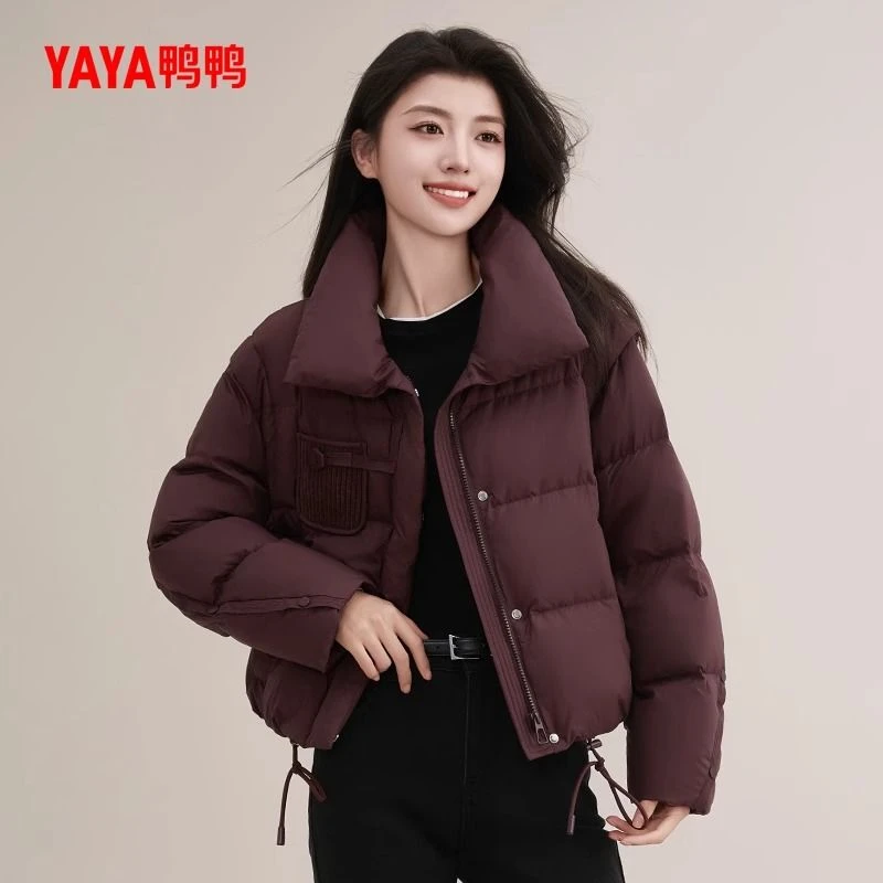 YAYA鸭鸭羽绒服女士2024冬新品短款加厚时尚甜美保暖立领鸭绒外套