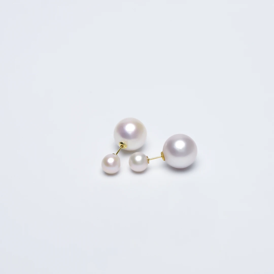 淡水珍珠双珠耳钉7-11MM  S925银针（小珠7-8  大珠11-12）
