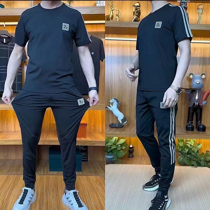 8072男士夏季冰丝速干时尚百搭休闲套装