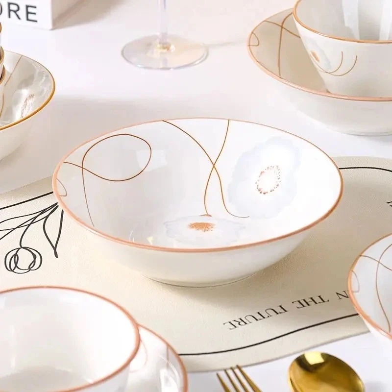 岁月静好6英寸4个装网红轻奢创意陶瓷简约大号日式大碗米家用手绘