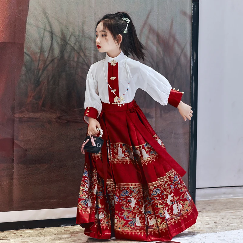 马面裙女童汉服新夏款早季儿童古装半身裙宝宝中国