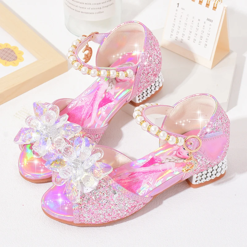艾莎公主水晶鞋冰雪奇缘女孩子凉鞋夏季新款女童高跟鞋露趾儿童鞋