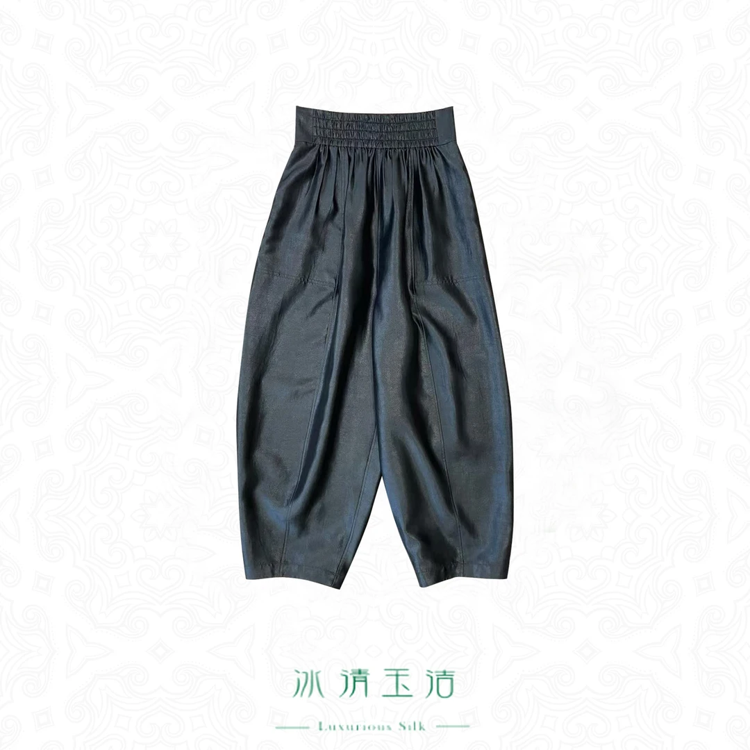 【玉洁定制】“烤油皮”新中式裤女秋冬复古松紧腰长裤BQYJ24110153