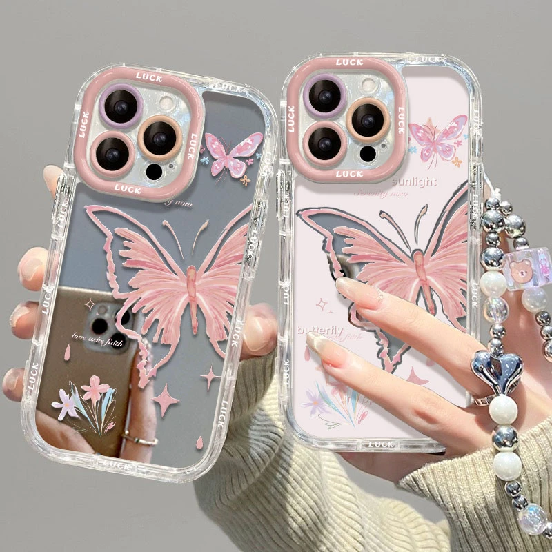 创意蝴蝶个性手机壳适用苹果iPhone华为荣耀OPPO小米vivo镜面奶油