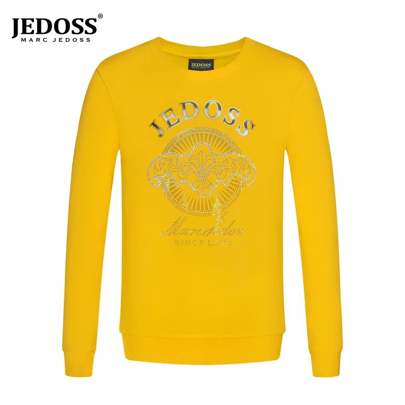 JEDOSS/爵迪斯潮牌男装LOGO烫钻秋冬镭射修身圆领套头卫衣HM750