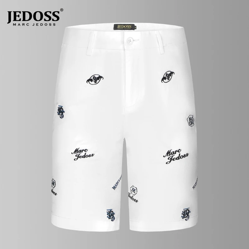 男裤夏天JEDOSS/爵迪斯薄款白色新款运动章仔刺绣休闲裤中裤YX098