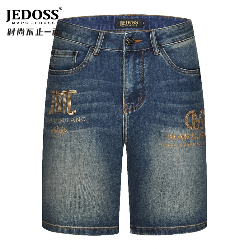 JEDOSS/爵迪斯男装夏季新款LOGO字母烫钻五分牛仔中裤049