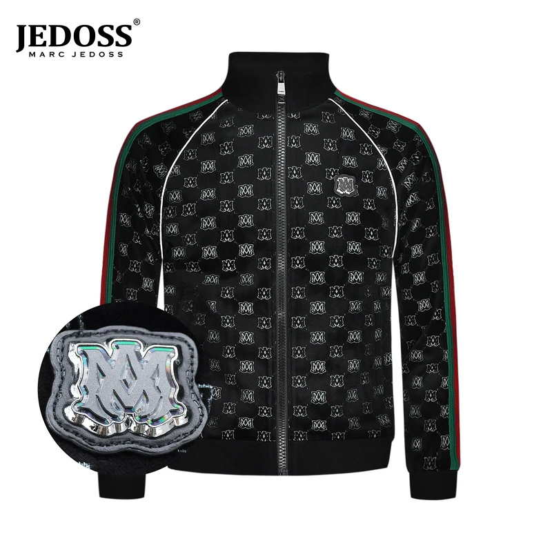 JEDOSS/爵迪斯男装秋冬时尚轻奢满印烧花织边针织外套AS026