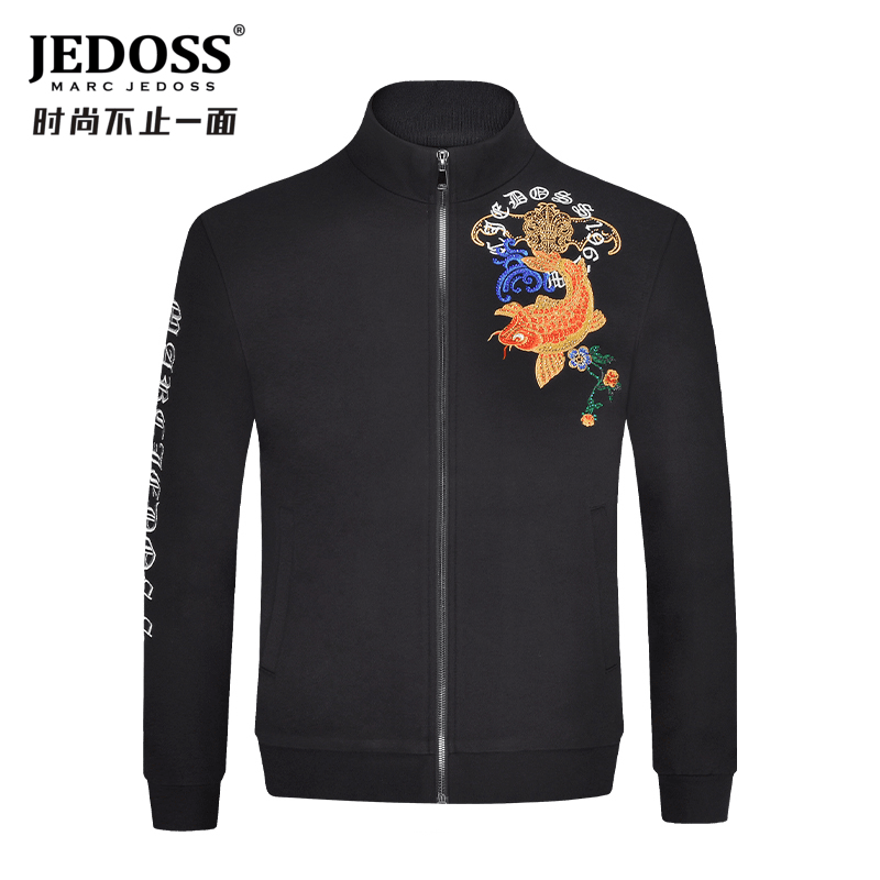 JEDOSS/爵迪斯男装秋冬专柜款锦鲤金线刺绣立领拉链夹克外套长袖