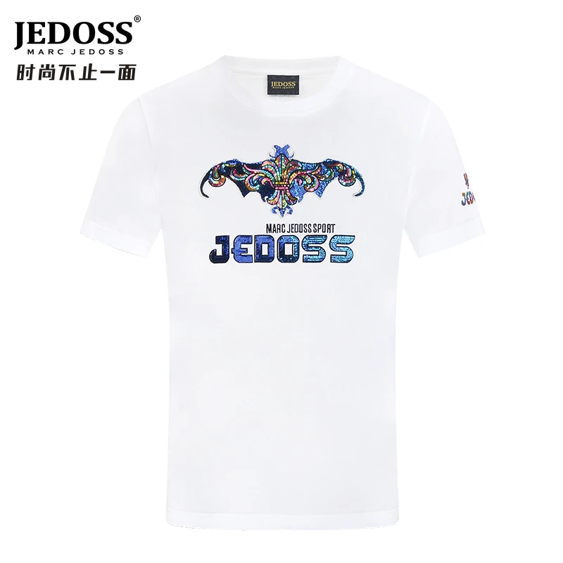 JEDOSS/爵迪斯2023专柜同款夏上新男士幻彩珠片圆领短袖T恤094BS