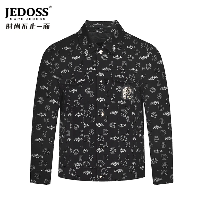 JEDOSS/爵迪斯男装专柜秋冬新款轻奢无规则满印纽扣夹克外套HQ031