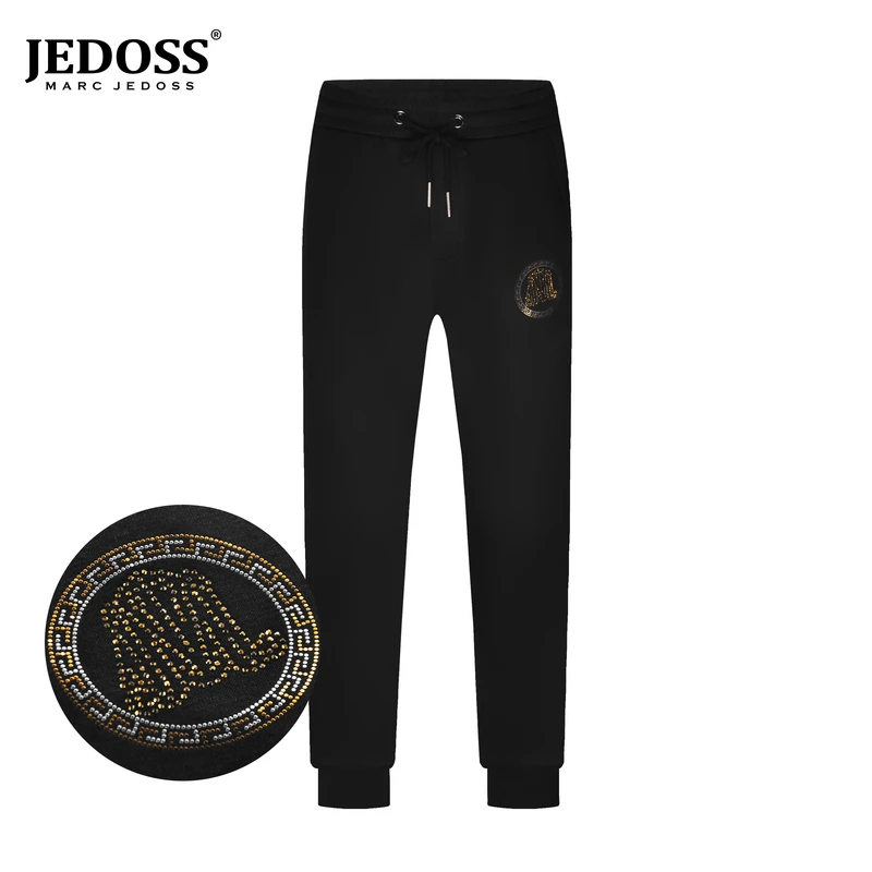 JEDOSS/爵迪斯裤子男款秋冬款烫钻胶印轻奢针织裤时尚休闲裤01ZH