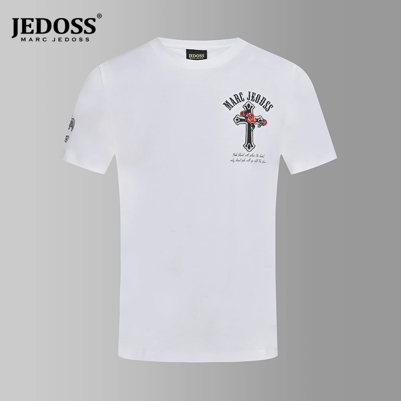 t恤半袖JEDOSS/爵迪斯男款夏季新款玫瑰十字架珠片绣短袖T恤551